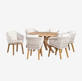 Sklum Sklum - Set de Mesa Redonda en Madera (Ø120 cm) Naele y 6 Sillas de Jardín Barker