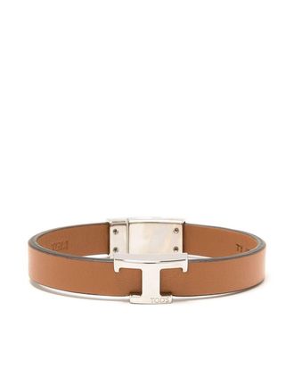 Tod's Bracciale in pelle con placca logo - Marrone