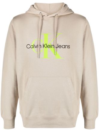 Calvin Klein Jeans logo-print cotton hoodie - men - Cotton - S - Neutrals