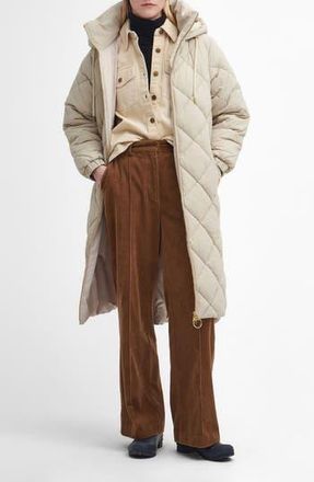 Barbour Kirkton Longline Puffer Coat in Oatmeal/Ancient at Nordstrom Rack, Size 14 Us / 18 Uk