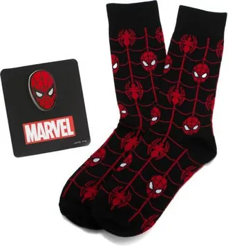 Cufflinks Inc. Spider-Man Crew Socks & Lapel Pin Set in Black at Nordstrom, Size 10-13