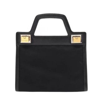 Ferragamo Pre-owned Canvas Leather Handbag - Dames - Pre-owned - Zwart - Maat: ONE Size Leer