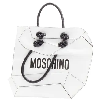 Moschino COUTURE white optical 2D flat shopping tote leather clutch bag