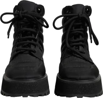 Dolce & Gabbana Black Padded Mid Calf Lace Up Boots Mens Shoes