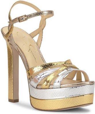 Jessica Simpson Itzari Ankle Strap Platform Sandal in Gold at Nordstrom, Size 9.5