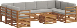 vidaXL Conjunto De Sof&aacute;s De Exterior 10 Uds. Natural Y Gris Claro Vidaxl