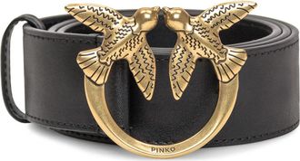 Pinko Love Birds Hoge Leren Riem 4cm - Dames - Riemen - Zwart - S - Leer - Accessoires