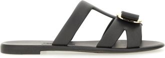 Ferragamo Black New Vara Metallic Accent Bow Sandals