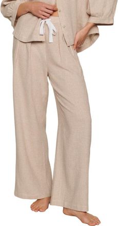 Eberjey Linen Blend Drawstring Lounge Pants in Gingham White/Warm Taupe at Nordstrom, Size X-Small