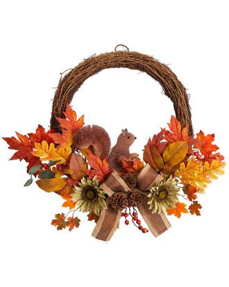 Nearly Natural 26In Fall Harvest Artificial Wreath With Twig Base & Bunny