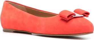 Ferragamo Logo-Plaque Ballerina Flat - Red