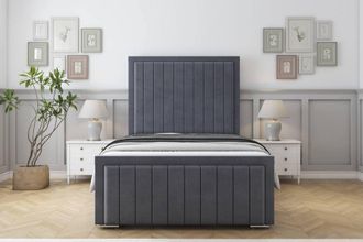 Sloomy Pemberton Plush Deep-Sided Bed Frame With 50 Upholstered Headboard in Dark Grey | Size: Small Double