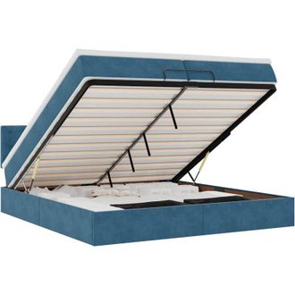 vidaXL Estructura De Cama Otomana Con Colch&oacute;n Azul Oscuro 200x200 Cm Vidaxl