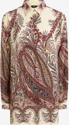 Etro Langes Seidencr&ecirc;pe-Hemd mit floralem Paisley-Print