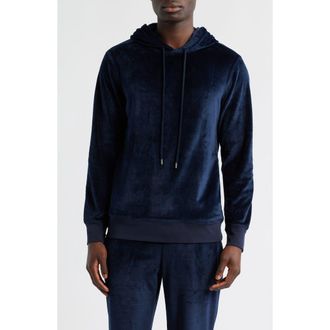 Daniel Buchler Angled Stripe Velour Pajama Hoodie in Navy at Nordstrom Rack, Size Xx-Large