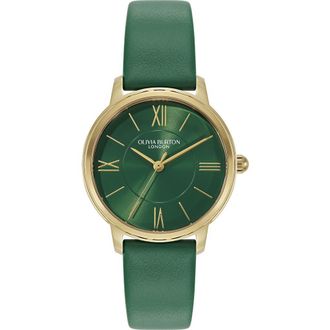 Olivia Burton Westbourne Leather Strap Watch, 30mm in Green at Nordstrom