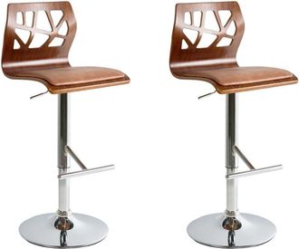 Beliani Set of 2 Bar Stools Dark Brown with Silver Leg Faux Leather Footrest Swivel Gas Lift Adjustable Height Modern PETERSBURG