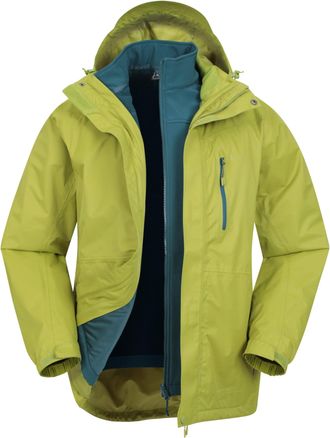 Mountain Warehouse Bracken Extreme Mens 3 in 1 Waterproof Jacket - Adjustable Mens Coat, Warm Rain Jacket, Headphone Compatible Outerwear - For Camping, Walking Bright G