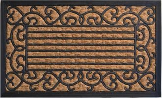 Imports Decor Vine Border Coir Doormat, Rubber Backed Non-Slip Coconut Fiber Door Mat for Indoor Outdoor Entrance
