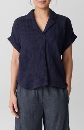 Eileen Fisher Notch Collar Roll Cuff Shirt in Ink at Nordstrom Rack, Size Medium