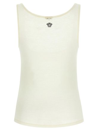 Versace Medusa Embroidered Ribbed Wool Tank Top - White