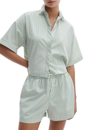 Rag & Bone Marin Stripe Crop Button-Up Shirt in Green Stripe at Nordstrom, Size Xx-Small