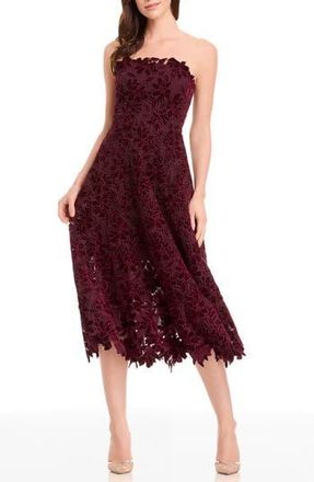 Dress The Population Kailyn Velvet Floral Lace Strapless Cocktail Dress in Oxblood at Nordstrom Rack, Size Xx-Small