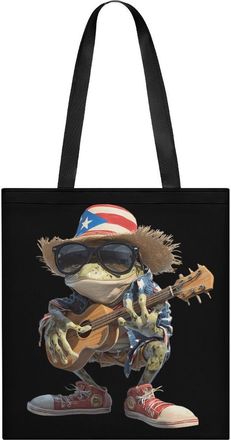 Generic Puerto Flag Frog Guitar Tote Bag for Women Men Shoulder Bags Purses Pouch Handbags