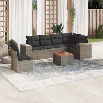 vidaXL Vidaxl - Set De Sof&aacute;s De Jard&iacute;n 7 Piezas Con Cojines Rat&aacute;n Pe Gris