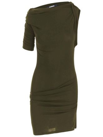 Jacquemus Dark Khaki Viscose Blend Asymmetrical Dress