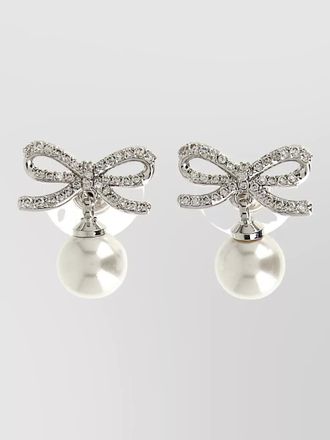Self Portrait crystal-embellished bow pearl earrings