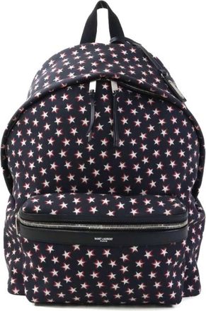 Saint Laurent Black Red Color White Canvas Backpack (Pre-Owned)