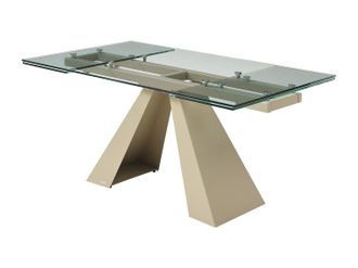 Vente-Unique Mesa extensible de comedor para 6 a 10 personas de vidrio templado y metal beige - Transparente - LOZIPA de Maison Céphy