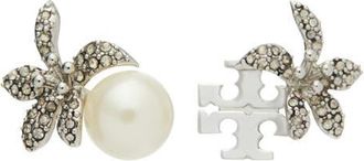 Tory Burch Moondance Flower Stud Earrings in Tory Silver /Pearl /Crystal at Nordstrom