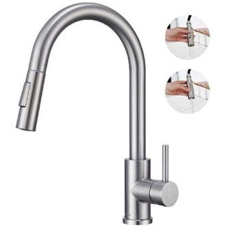 OEM Grifo De Cocina Con Rociador Extra&iacute;ble, Ca&ntilde;o Giratorio, Mezclador De Fregadero De Acero Niquelado Cepillado