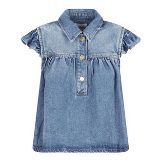 Ganni Denim Ruffle Top - female - Ganni - Blouses - Blue - 4XS - Blouses & Shirts