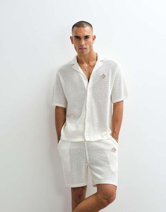 B&eacute;lier Camicia bianca alluncinetto con colletto con rever e toppa con logo in coordinato-Bianco