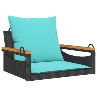 vidaXL Banco Columpio Con Cojines Rat&aacute;n Sint&eacute;tico Negro 63x62x40 Cm Vidaxl