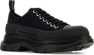 Alexander McQueen Womens Black Canvas Tread Slick Sneakers Blackblack