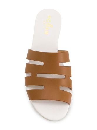 Hogan Cut-Out Leather Sandals - Brown