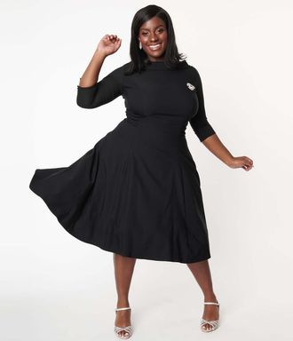 Unique Vintage Plus Size Nicola Swing Dress in Black Accent at Nordstrom, Size 5X