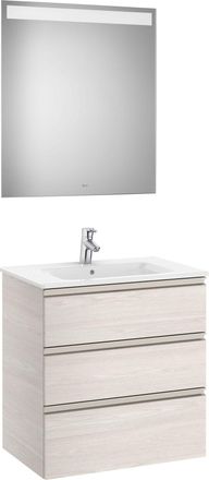Roca Roca - Conjunto De Mueble 3 Cajones, Lavabo Y Espejo Con Led The Gap Color: Fresno N&oacute;rdico - Medidas: 705 Mm