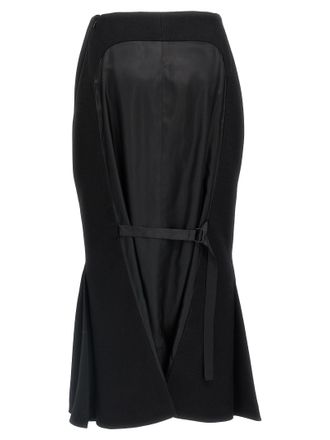 Prada Womens Black Virgin Wool Midi Skirt