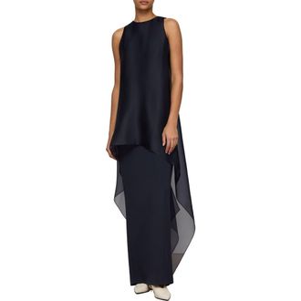 Lafayette 148 New York Tie Back Overlay Sleeveless Silk Column Gown in Ink at Nordstrom, Size X-Small
