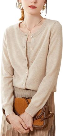 Dissa Women Cashmere Cardigan Camel Crewneck Sweater Long Sleeve Slim Cashmere Wool Thin Cardigan Solid Color Ladies Sweater,10,SPR2248