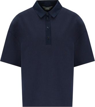 Max Mara Navy Blue Piqu&eacute; Cotton Polo Shirt - Dames - Polos - Blauw - M - Katoen - Tops