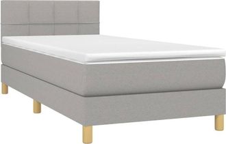 vidaXL Cama Box Spring Con Colch&oacute;n Tela Y Led Gris Claro 90x190 Cm Vidaxl