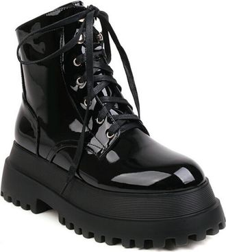 Generic Womens Round Toe PU Leather Platform Short Boots Lace Up Combat Boots High Heeled Gothic Punk Boot,Black2,3.5 UK