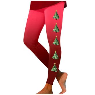 Generic Christmas Leggings for Women UK Funny Xmas Tree Reindeer Wine Glass Snowflake Printed Trendy Holiday Yoga Pants Skinny High Waist Sports Tights Ladies