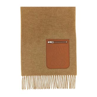 Loewe Wool and Cashmere Scarf with Pocket - female - Loewe - Winter Scarves - Beige - ONE SIZE - Accessories